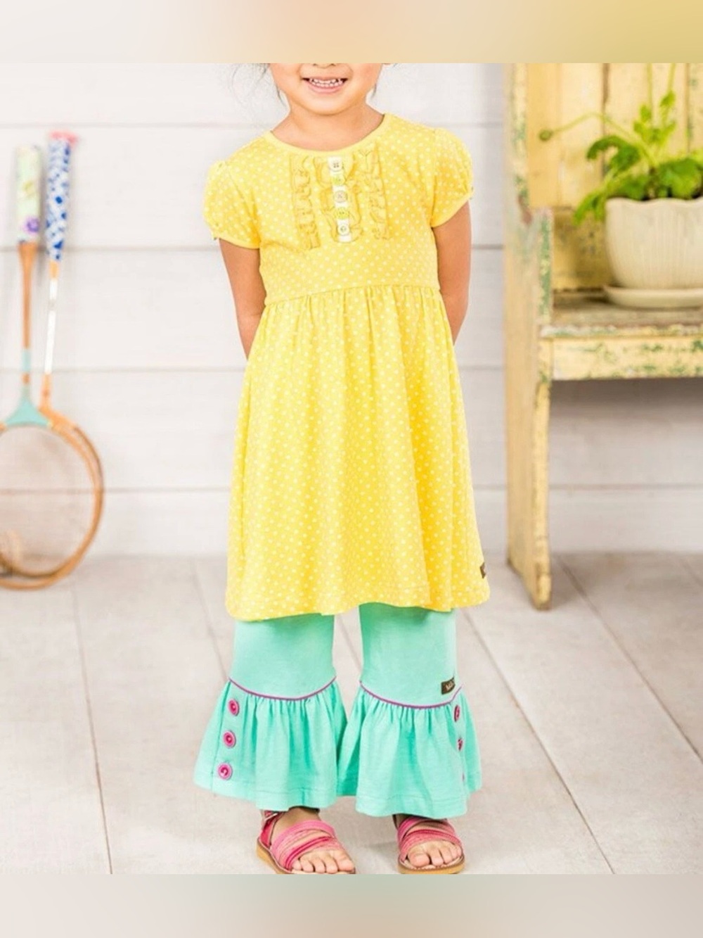 Matilda Jane Yellow Polka Dot Ruffle Button Front Top